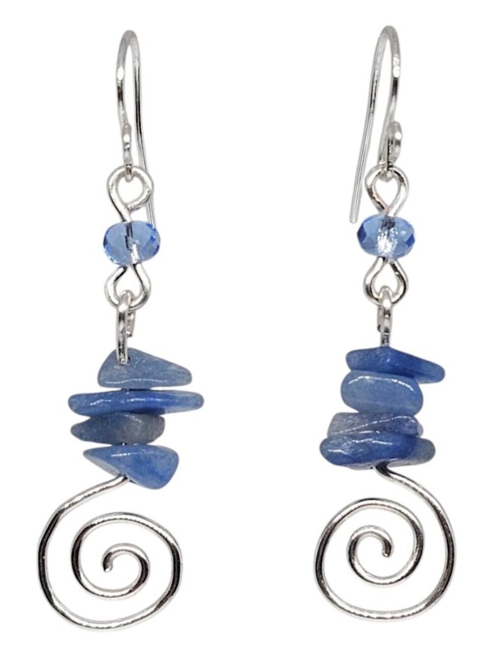Handmade Blue Aventurine Chip Earrings Silver Swirl Boho Dangle Jewelry